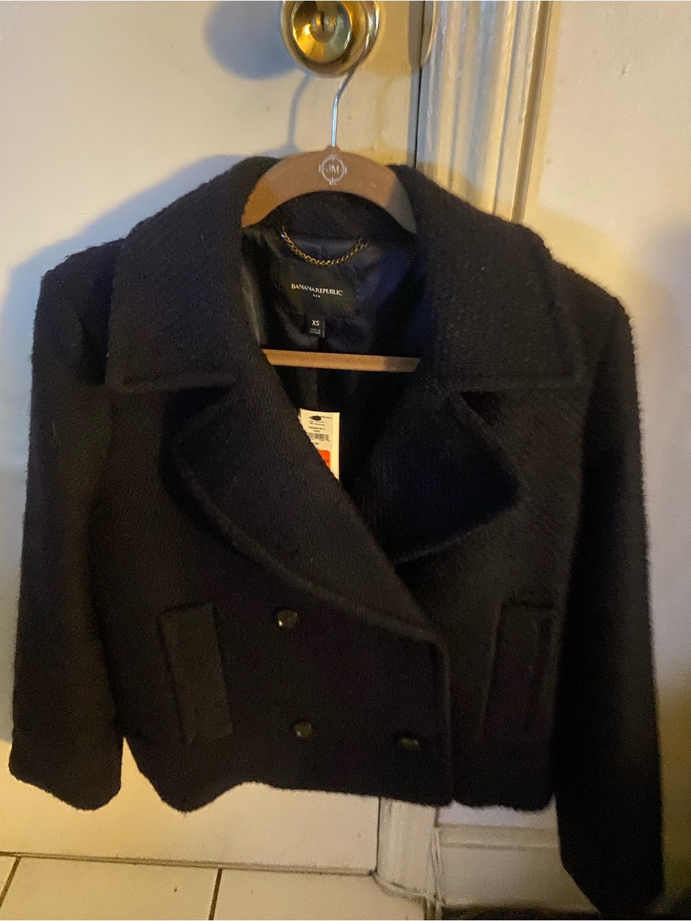Banana Republic Black Double-Breasted Wool Peacoat